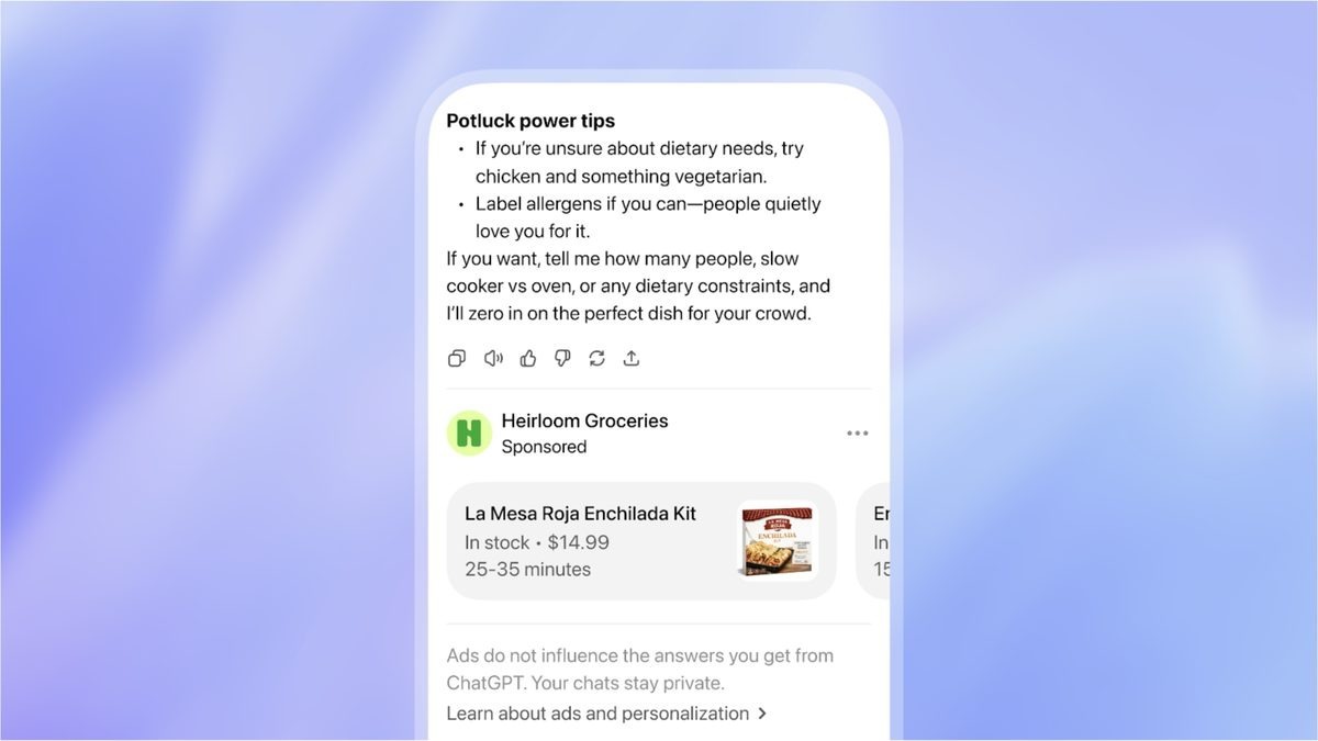 A real sponsored recommendation inside a ChatGPT answer